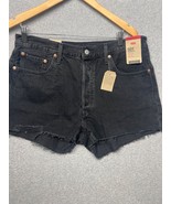 Levis Womens 501 Cut Off Shorts Size 33 Black Button Fly Denim Jean High... - $34.98