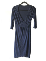FRESH PRODUCE Womens Dress Navy Blue Faux Wrap 3/4 Sleeve Side Tie Jersey Small - £15.09 GBP