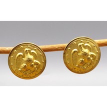 Vintage Alice Caviness Eagle Button Earrings, Gold Tone Repousse Clip On - £48.71 GBP