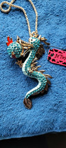 New Betsey Johnson Necklace Dragon Blue Rhinestones Shiny Oriental Collectible - £11.98 GBP