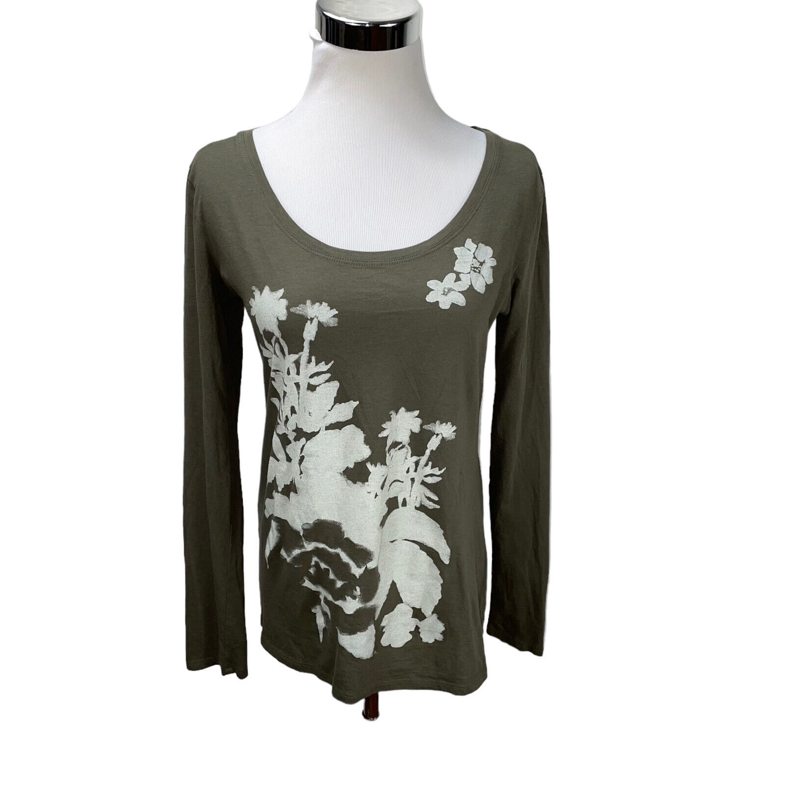 Primary image for Lucy Dark Green Floral Pima Cotton Long Sleeve Knit Top T-Shirt Stretch Active