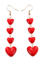 Acrylic Red Valentine Heart Design Long Dangle Earrings - £8.00 GBP