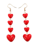 Acrylic Red Valentine Heart Design Long Dangle Earrings - £7.84 GBP