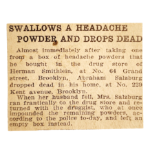 1910 Man Dies After Swallowing Medicine Fatality Article NY Evening Jour... - $374.96 MXN