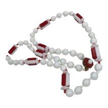 Vintage Miriam Haskell Necklace Glass bead Mod geo strand White Red Signed - £95.54 GBP