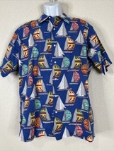 Woolf Brothers Men Size L Blue Sailboat Button Up Shirt Short Sleeve Pim... - $9.48