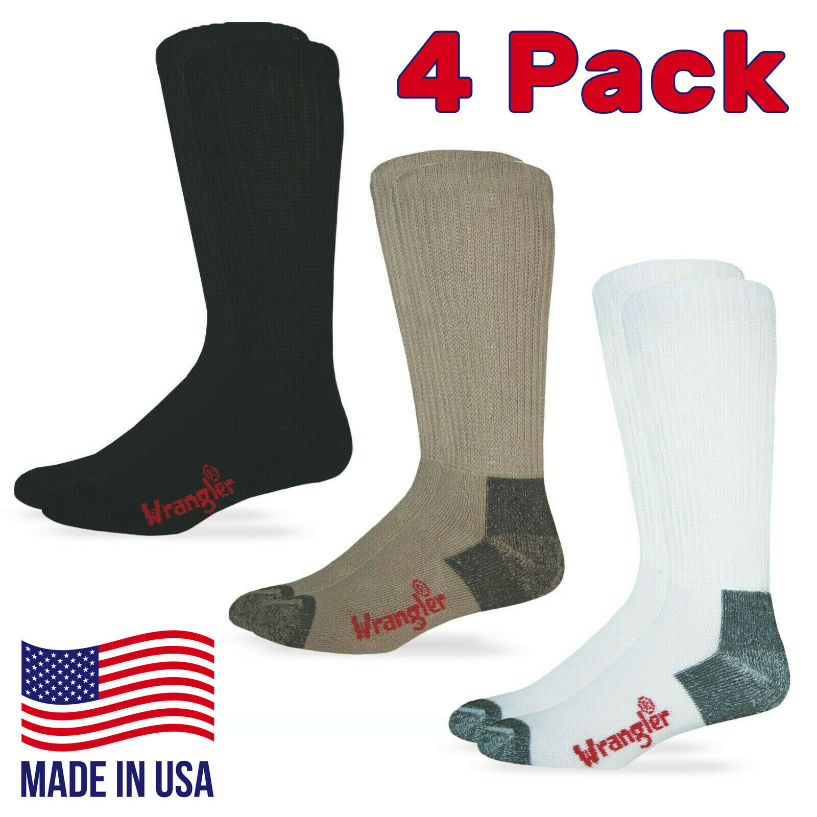 Primary image for 4 Pairs Wrangler Riggs Mens Non-Binding Cotton Cushion Work Boot Warm Socks