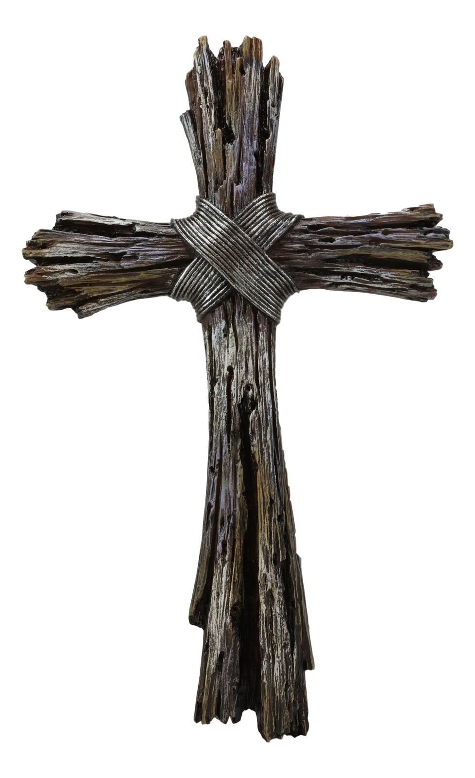 Ebros Rustic Faux Resin Driftwood Finish Crucifix Rugged Wall Cross Decor 13"H