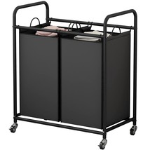 Laundry Sorter Basket 2 Bag Laundry Hamper Cart With Rolling Lockable Wh... - $60.99