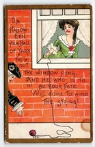 Halloween Postcard Victorian Lady At Window L &amp; E 2262 HBG Original Antique - £12.12 GBP
