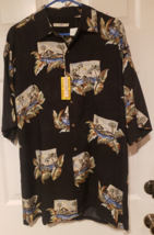 NWT Campia Moda Hawaiian Shirt Mens Large SS Black Style 95820  MSRP $45 - $17.46
