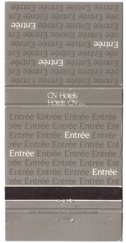 CN Hotels Matchbook Cover Entree Canadian National Hotels - $1.97