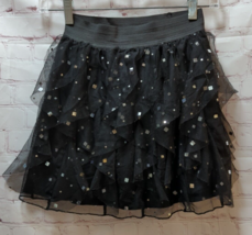 Girl&#39;s 14/16 Monster High costume skirt skort black tulle silver square sequins - £7.88 GBP