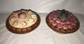 2 Miniature hand painted Cherry &amp; Apple Pie Plates Safe w/ Lids 1996 China ABC - $22.99