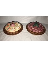 2 Miniature hand painted Cherry &amp; Apple Pie Plates Safe w/ Lids 1996 Chi... - £18.16 GBP