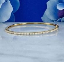 1CT Round Moissanite Simple Line Hinged Bangle Bracelet 14k Yellow Gold Plated - $159.29