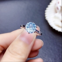 18K White Gold Plated Adjustable Blue Crystal Aquamarine Sapphire Ring for Women - £9.58 GBP