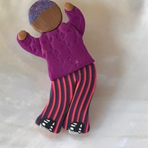 Estate Hand Made Clay Artist Signed Dark Skinned Dancing Child with Purple Shirt - £9.89 GBP