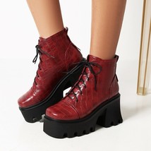 Pattern high heeled coarse heel boots frenulum waterproof thick bottom large code women thumb200