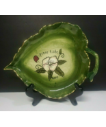 Juniper Green 10&quot; Hand Painted Leaf Shaped Gold Trimmed Dish - $18.00