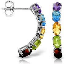 2.5 Carat 14K Solid White Gold Stud Earrings w/ Natural Multicolor Gemstones - £290.24 GBP