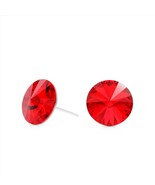 10mm Red Swarovski Earrings | Round Crystal Studs | Minimalist Studs | J... - $22.00