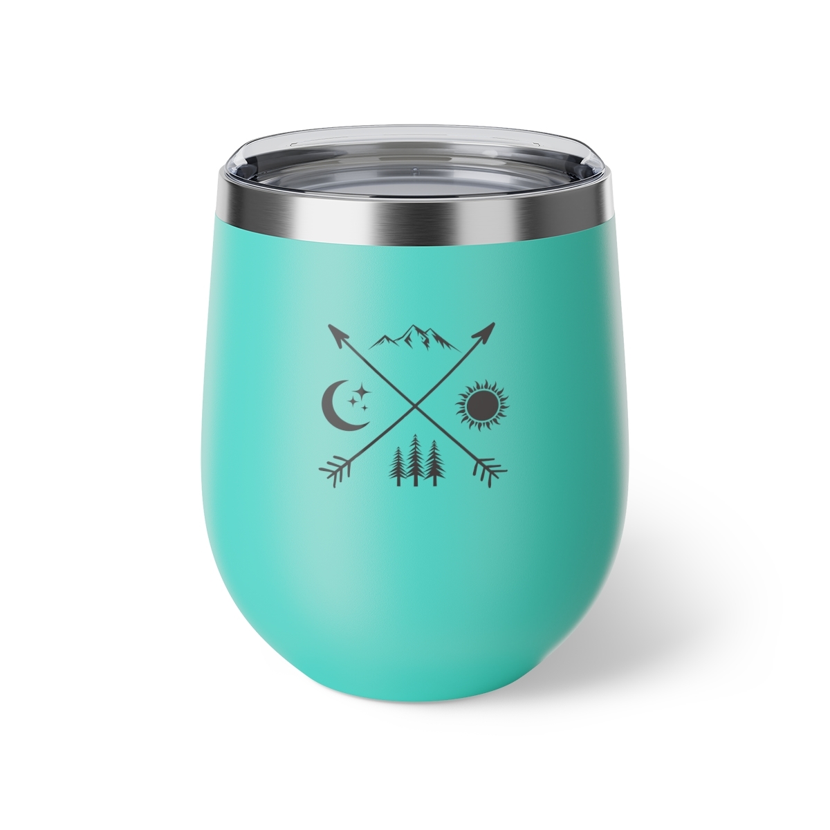 Personalized Copper Insulated Cup, 12oz, Rustic Outdoor Symbol Design, Black and - $33.99