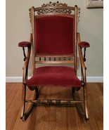 Antique E.W. Vaill Folding Rocking Chair Restored 1870 Red Velvet LOCAL ... - $7,602.74 MXN