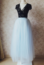 Sky-blue Tulle Maxi Skirt Outfit Wedding Bridesmaid Custom Plus Size Tulle Skirt