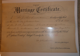 Original 1800s Marriage Certificate Lehigh County Pennsylvania - $123.75
