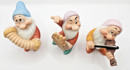 3 Disney Snow White Dwarfs Ceramic Figures playing instruments vintage p... - $8.89