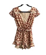Tularosa Romper Womens S Beige Floral Chiffon Crochet Detail Tie Waist Boho - $41.30 CAD