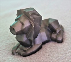 Black Geometric Lion, Handcrafted resin chiseled lion, minimalist accent - $14.00