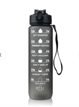 32 oz Water Bottle wTime Marker Leak-Proof &amp; BPA Free Reusable Gray NEW - $17.74
