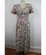 Vtg Only in LA 9/10 Floral Flutter Sleeve V-Neck Prairie Cottage Dress - £26.91 GBP