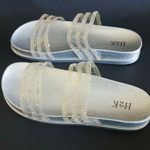 H2K AMANDA Silver Double Rhinestones Sparkle Slides Flip Flops Sandals B... - $24.99