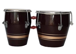Professional Wooden Bongo Drum Handmade Musical Instruments Bango Set Brown - £34.51 GBP