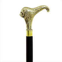 Victorian Brass Lion Head Handle Wooden Walking Stick Cane Vintage Men&#39;s Gifts - £26.90 GBP