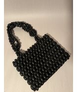 Vintage Black Wood Bead Small Purse - YKK on Zipper Pull - $368.94 MXN