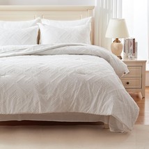 Twin Comforter Set 5 Piece White Boho Bed In A Bag, Microfiber Shabby Chic Tufte - £71.93 GBP