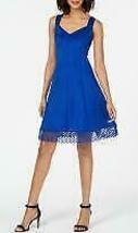 Donna Ricco Lace-Trim Fit and Flare Dress,14/Cobalt Blue - £39.87 GBP