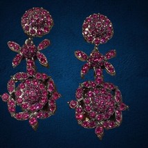 Joan River Pave Pink Crystal Rhinestones Dangle   Earrings - £43.20 GBP
