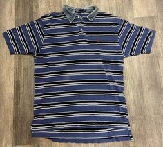 Vintage Polo Ralph Lauren Polo Shirt Mens XL Blue Striped Denim Collar 90s - £15.45 GBP