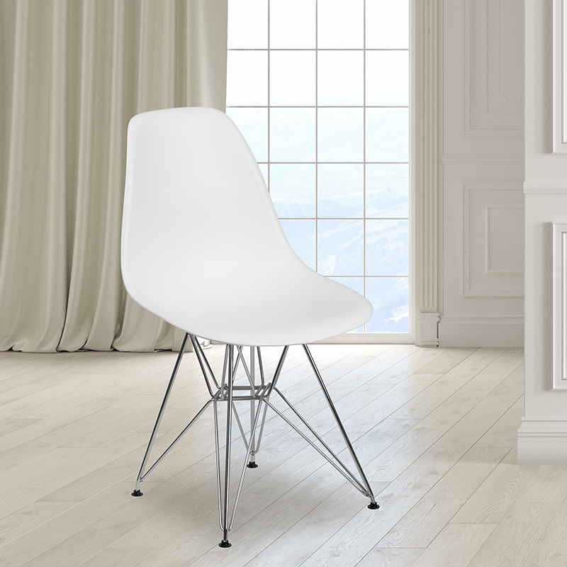 White Plastic/Chrome Chair FH-130-CPP1-WH-GG