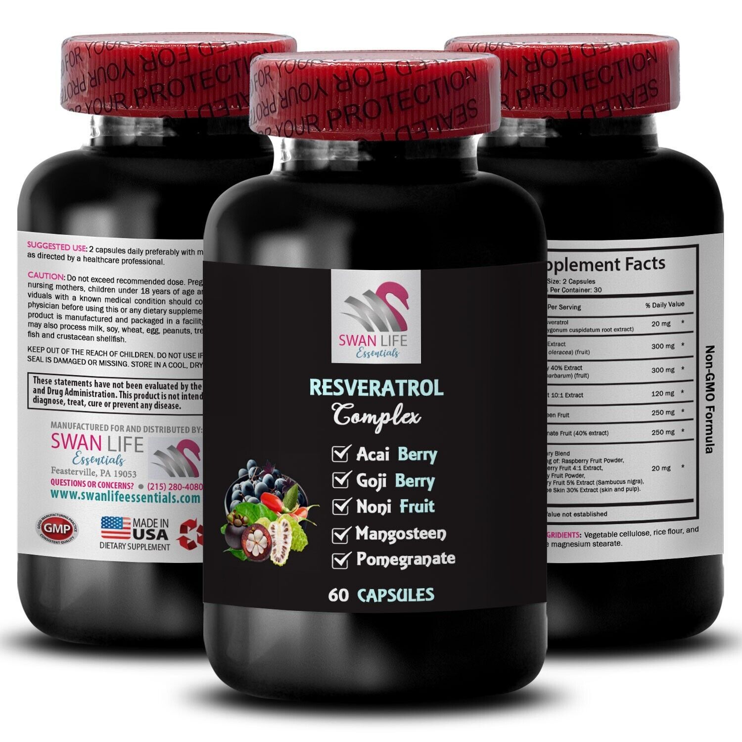 Black Cherry Fruit - RESVERATROL - Active extract 1 Bottle 60 Capsules - $18.88
