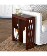 Slim End Side Table With Drink Holders Shelf Walnut Wooden Furniture Liv... - $93.68 CAD