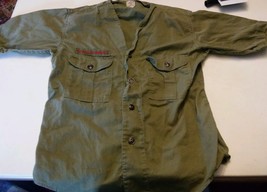 008 Vintage Boy Scouts of America Shirt Sanforized Olive Green - £27.52 GBP