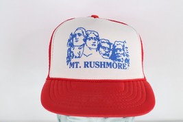 Vintage 80s Streetwear Spell Out Mt Rushmore Roped Trucker Hat Cap Snapback Red - £23.29 GBP