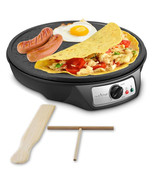 Electric Nonstick Griddle Crepe Injera Maker Hot Plate Cooktop, Black - £61.46 GBP