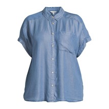 Terra &amp; Sky Women’s Plus Size Short-Sleeve Button-Front Camp Shirt, Blue... - £18.80 GBP